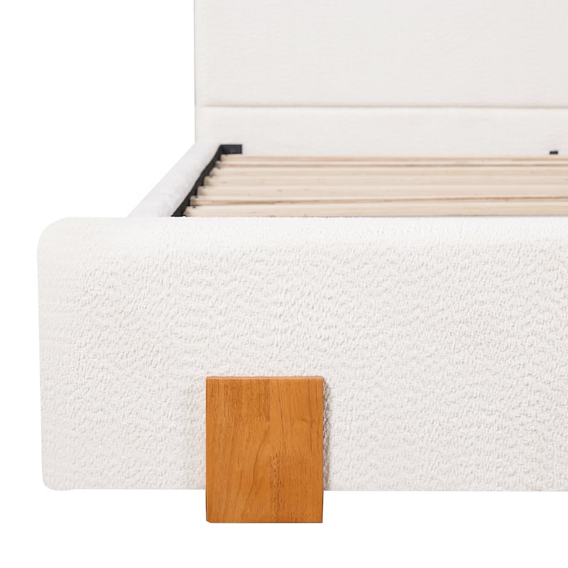 Christopher Knight Home - Verdes Modern Soft Boucle Upholstered Platform Bed with Solid Wood Legs, Trim & Padded Headboard