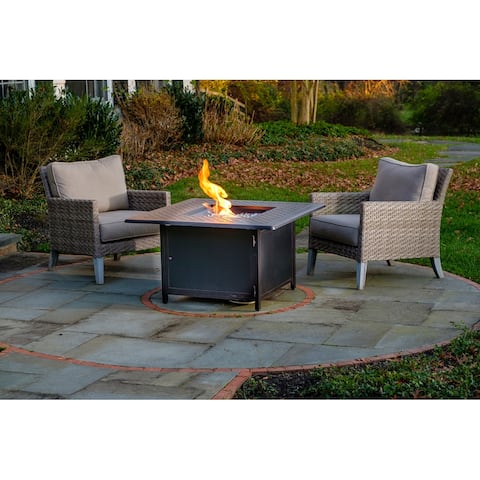Heron 42" Square Gas Fire Pit Chat Table with Clear Glass Fire Beads - 42" Square
