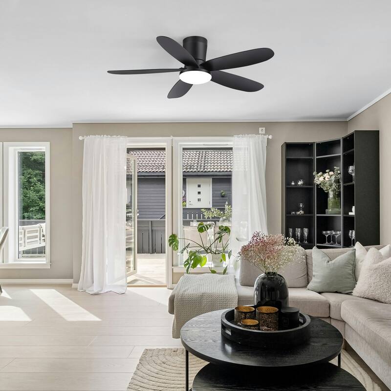 42-inch ABS 5-Blade Flush Mount Ceiling Fan with Dimmable LED Light and Remote
