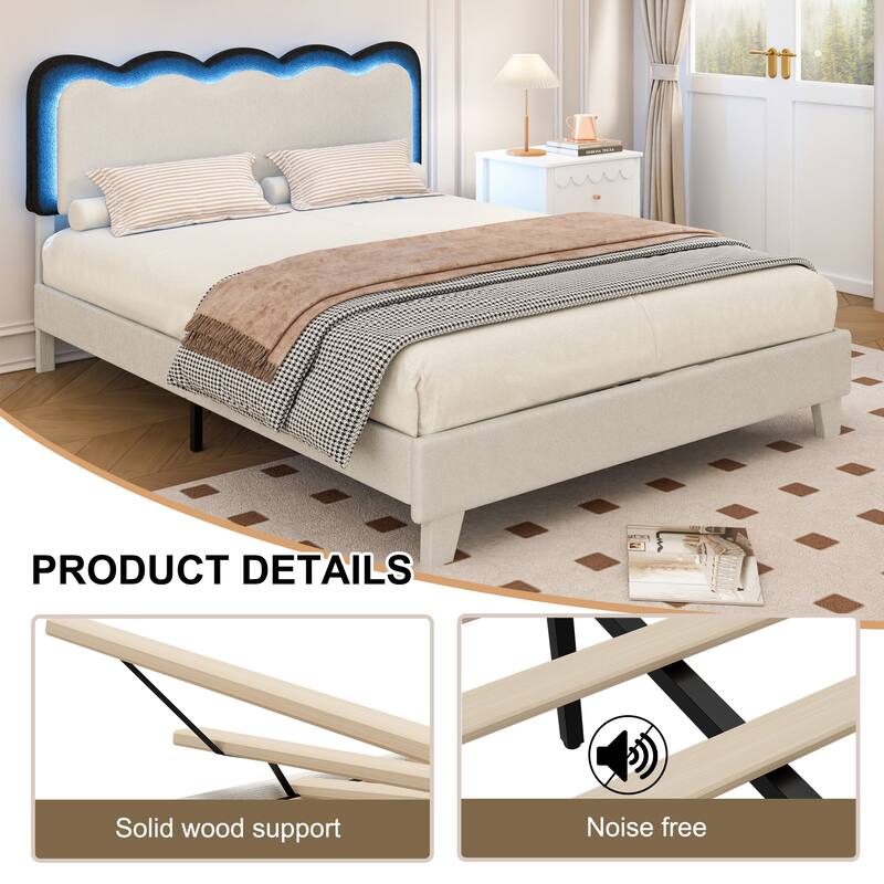 Upholstered Platform Bed Frame Queen Size with Headboard