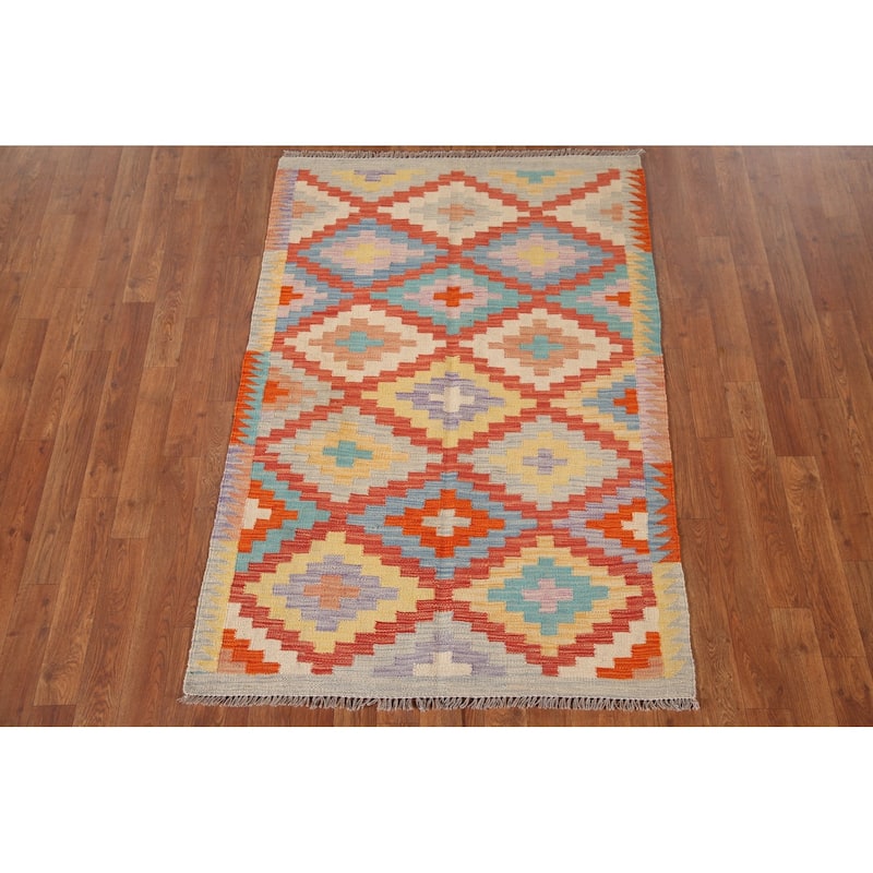 Reversible Kilim Rug Hand-Woven Foyer Wool Carpet - 3'3"x 4'11"
