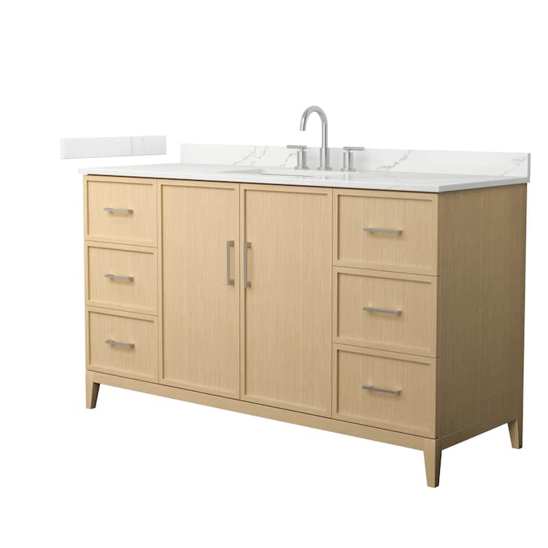 Wyndham Collection WCH717160S-QTZ-US3MXX Elan 60" Free Standing Single - White Oak / Giotto Quartz Top / Brushed Nickel