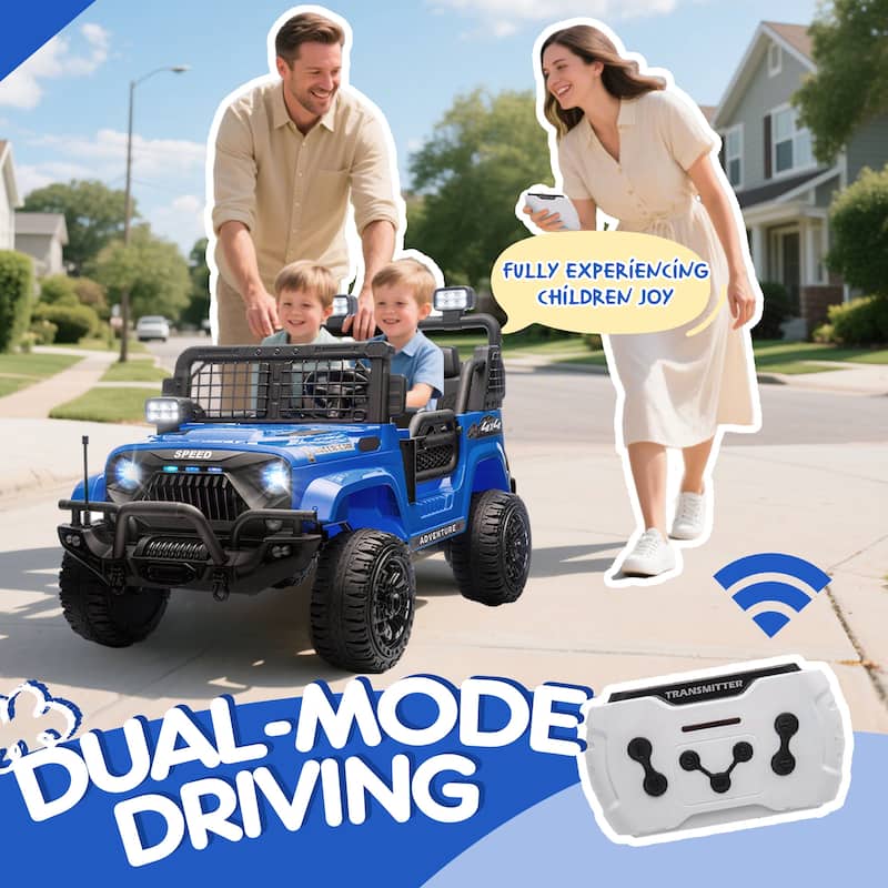 Blue Engineering Car Remote Control Kids Ride-On Car with Bluetooth, Electric Car Off-Road Toy Car with LED Lights