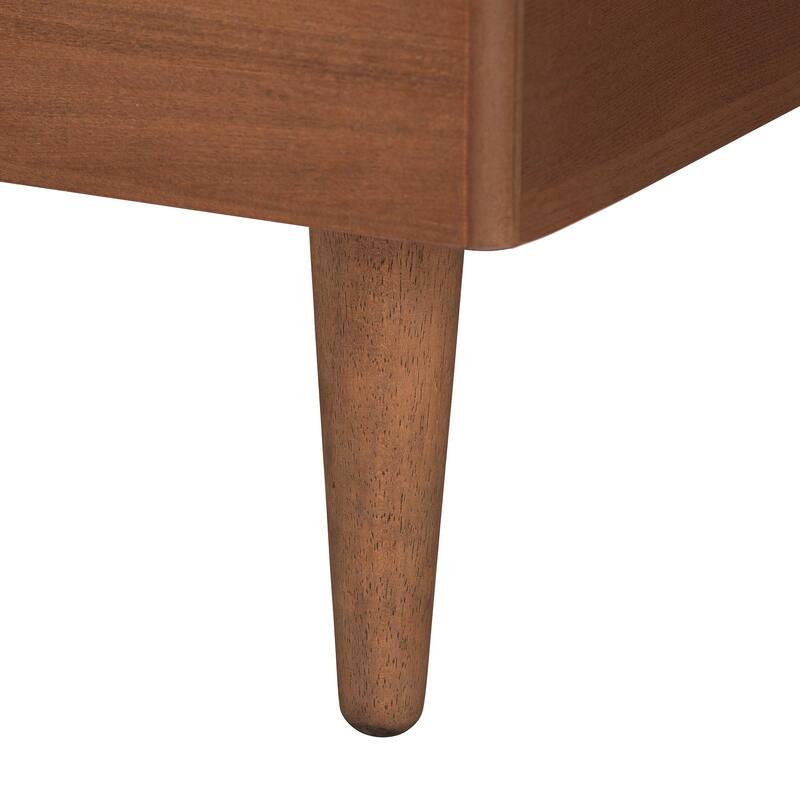 Garron Mid-Century Modern Grey Fabric and Walnut Brown Wood Queen Size Platform Bed