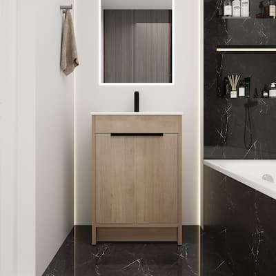 24", 30", 36" Freestanding Bathroom Vanity with White Ceramic Sink & Soft-Close Doors