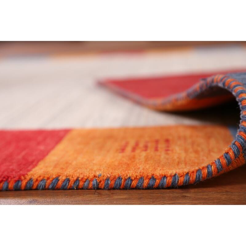 Hand Knotted Oriental 100% Wool Carpet Tribal Bordered Beige & Ivories Gabbeh Area Rug - 7' 11'' X 6' 9''