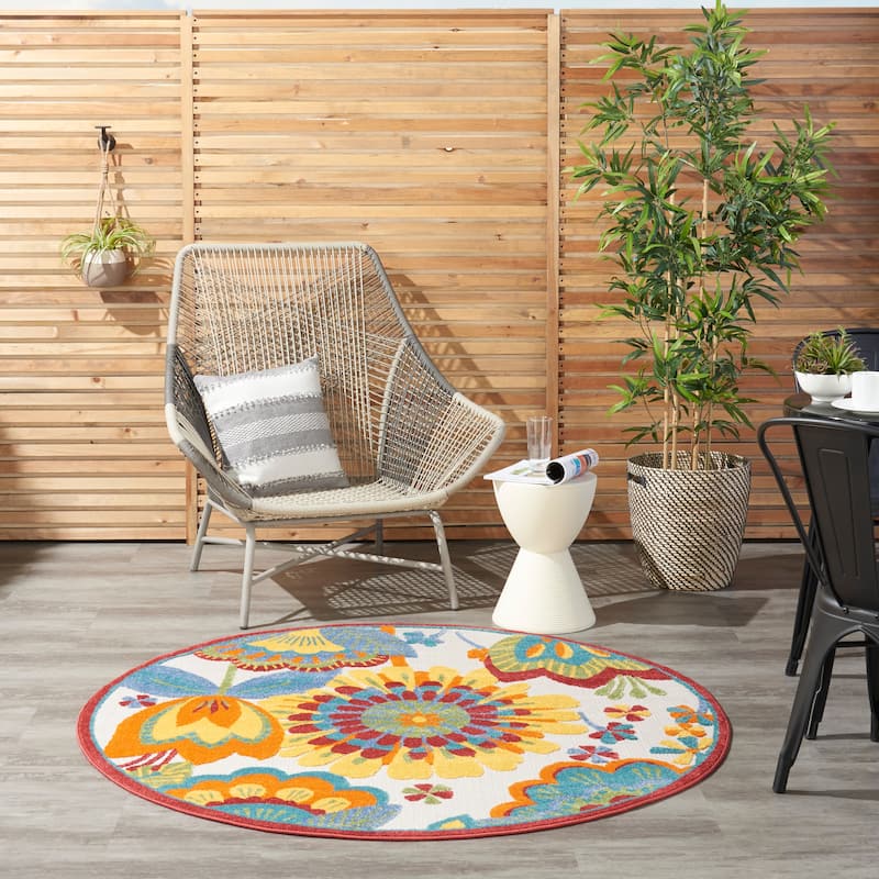 Nourison Aloha Scandinavian Floral Indoor/Outdoor Area Rug - 4' Round - Multicolor