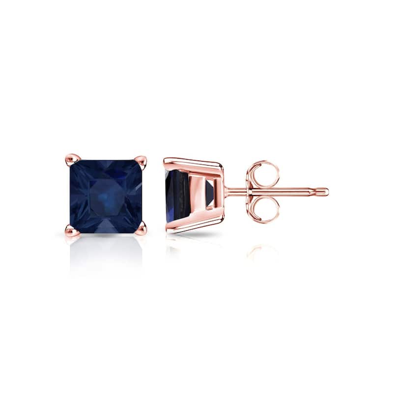 Auriya 14k Gold Princess-cut Sapphire Stud Earrings 1ct TGW - Rose