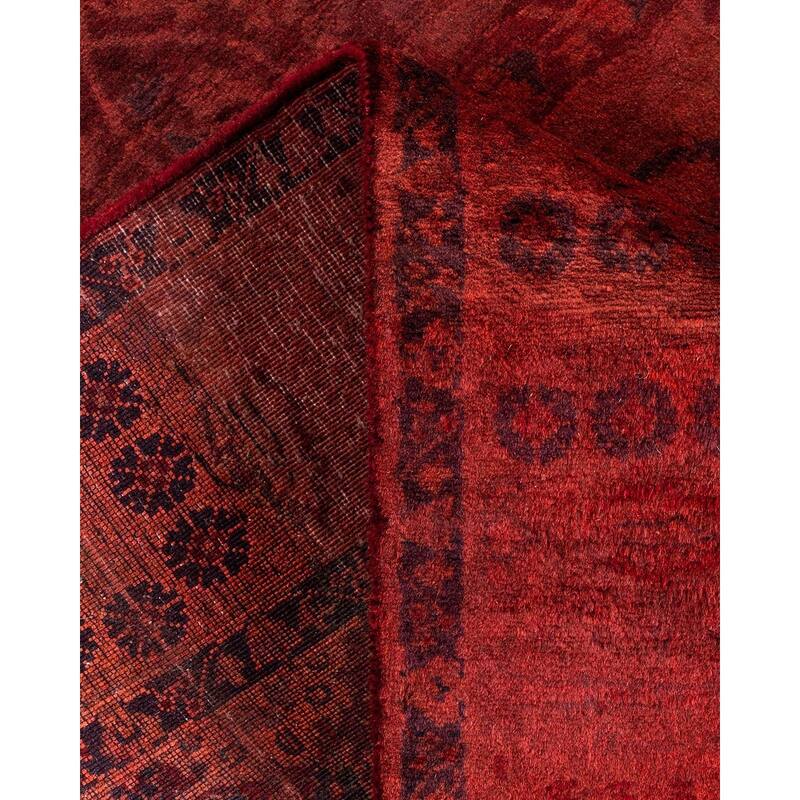 Overton Hand Knotted Wool Vintage Inspired Modern Contemporary Overdyed Red Runner Rug - 3' 2" x 8' 7"