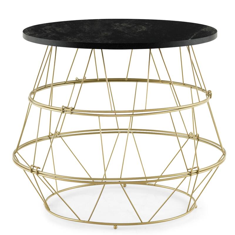Costway Round Side End Coffee Sofa Table Nightstand with Storage Space - See Details - Black + Gold - See Details