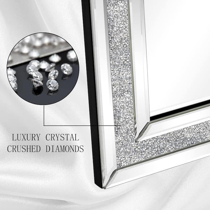 Glam Crystal Accent Mirror Diamond Inlay Wall Mirror