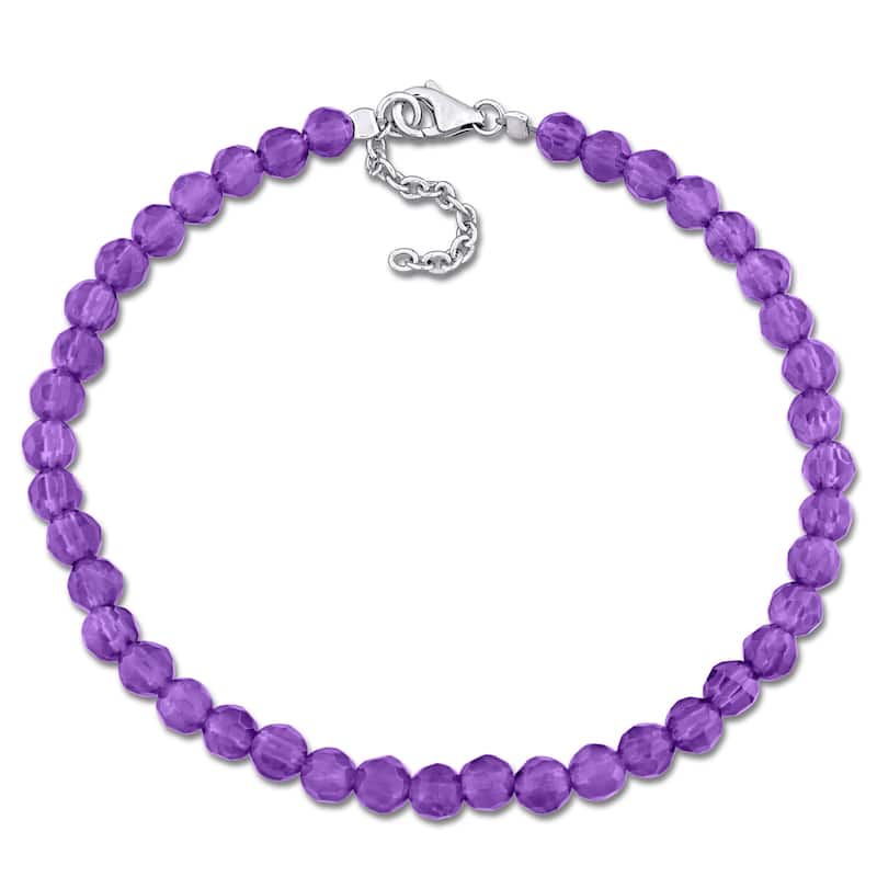 Miadora 6 1/2ct TGW Amethyst Facetted Bead Bracelet Sterling Silver