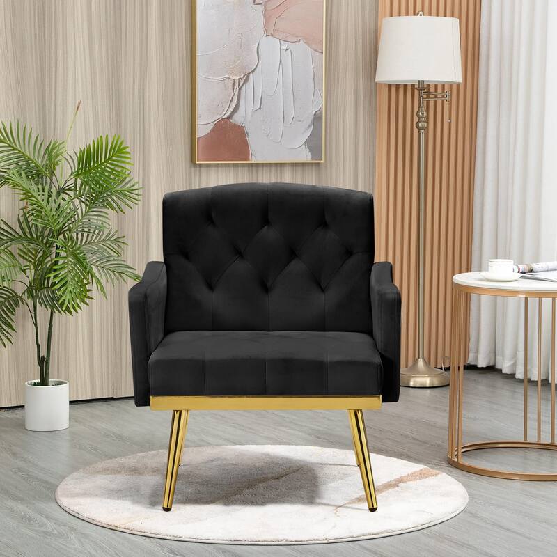Velvet Accent Chair, Comfy Tufted Upholstered Armchair, Gold Legs - 28.7“W