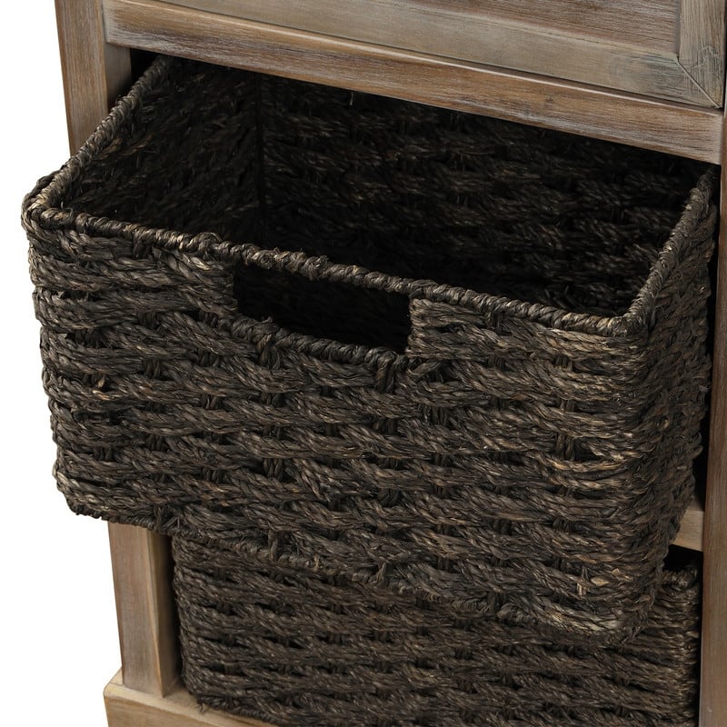Rustic Acacia&Rattan Storage Cabinet-Farmhouse Style,No Assembly