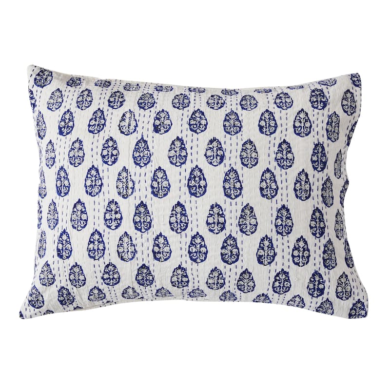 Melange Hand Stitched Kantha Block Print Coverlets and Shams - Paisley Standard Sham Set - Queen - 2 Piece