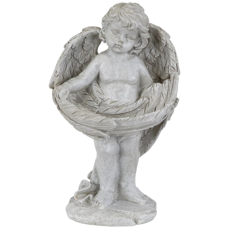 Cherub Wrapped in Wings Outdoor Garden Statue - 8"