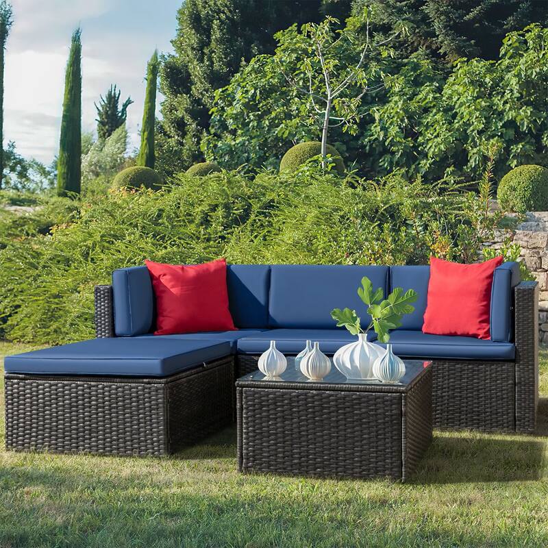 Homall 5 Pieces Patio Furniture Sets Outdoor Sectional Sofa Manual Weaving Rattan