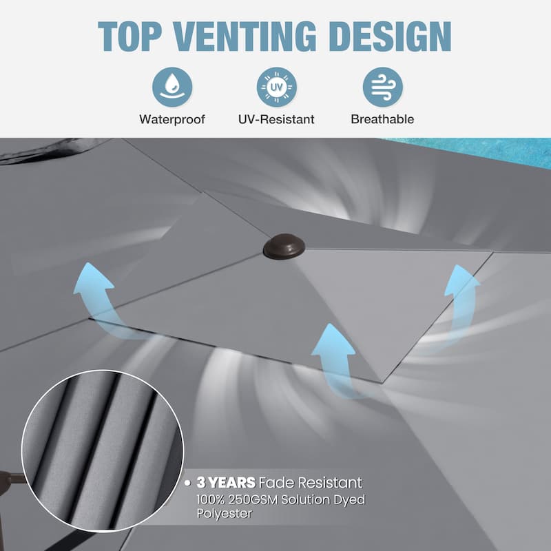 Outdoor 9 x 11 Ft Cantilever Patio Umbrella 360 Degree Rotation with HDPE Base
