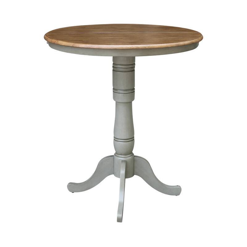 36" Round Top Pedestal Table With 12" Leaf - Distressed Hickory/Stone