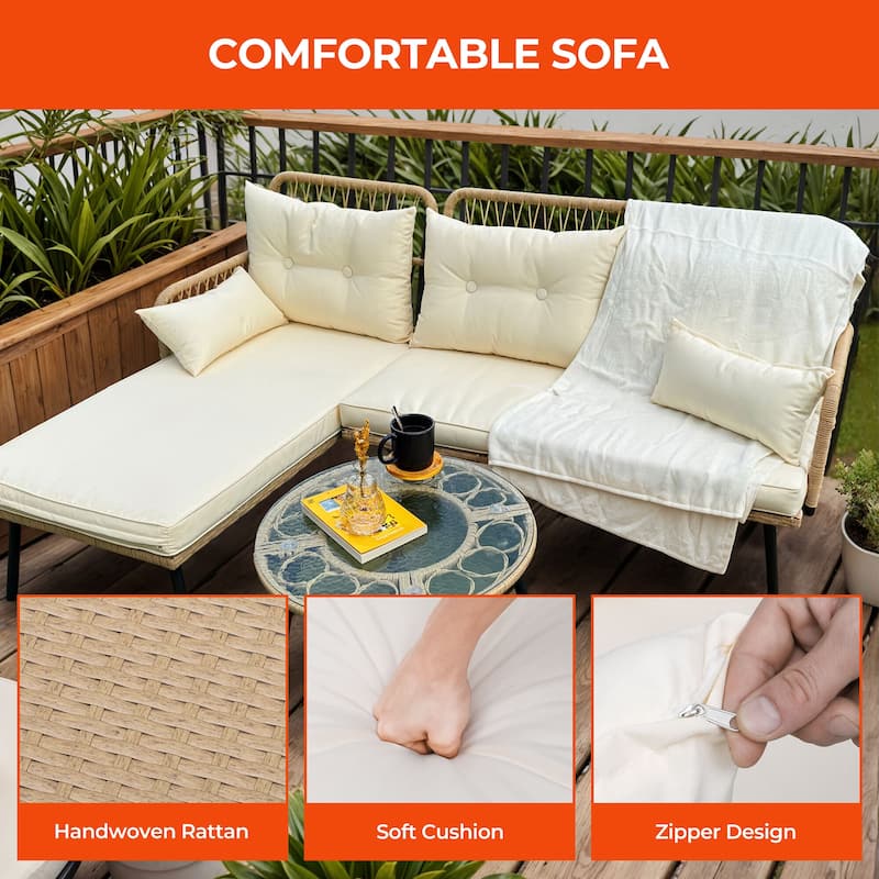 Moasis 3-piece Wicker Patio Furniture Set Rattan Sectional L-Shaped Sofa Detachable with Cushions - 70.5"L x 48.4"W x 32.7"H