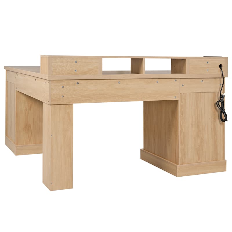 Executive L Shaped Desk Home Office Desk with Charging Station, Corner Computer Desk with Monitor Stand, Drawer, Storage Cabinet