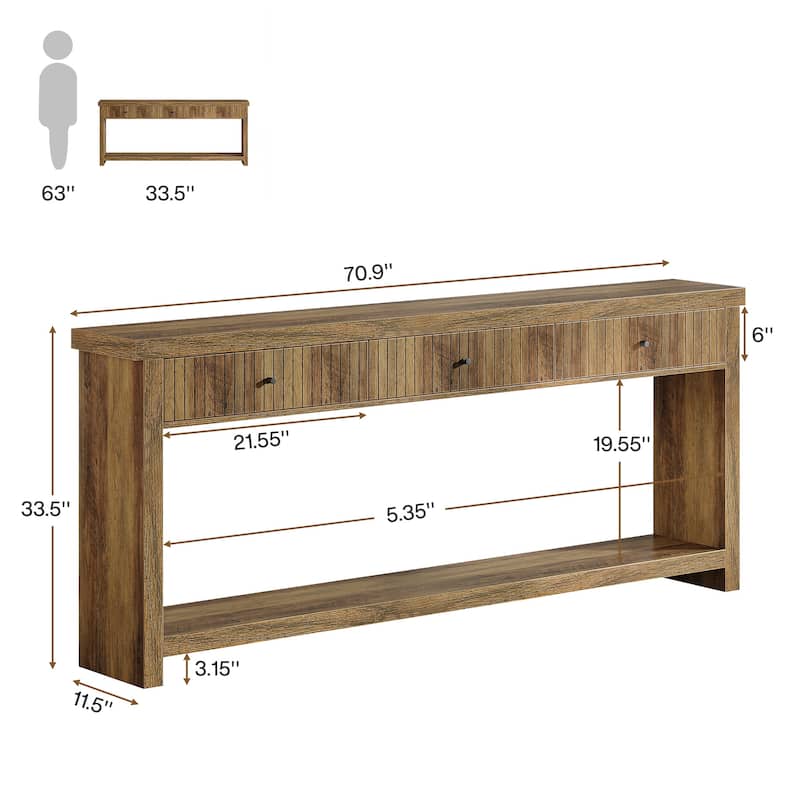 Industrial Wood Console Sofa Table with 3 Drawers for Entryway