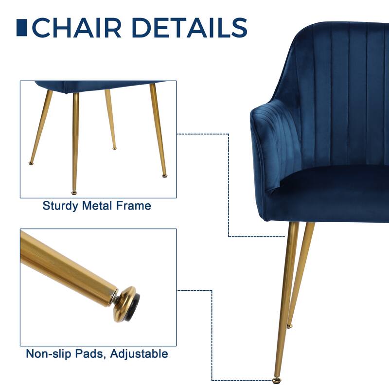 Velvet Accent Dining Chairs with Gold Metal Legs Set of 2