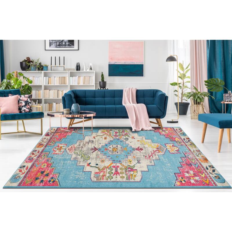Noori Rug Sapphire Distressed Delma Multicolor Area Rug - 4'3" x 6'0" - Blue/Ivory