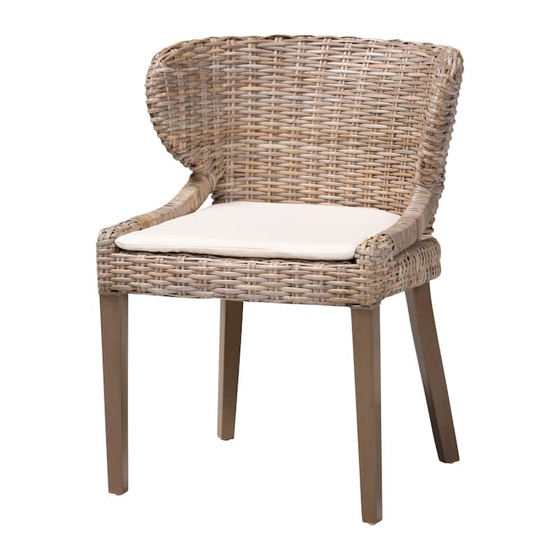 bali & pari Niesha Bohemian Grey Natural Kubu Rattan and Mahogany Wood Dining Chair - Grey
