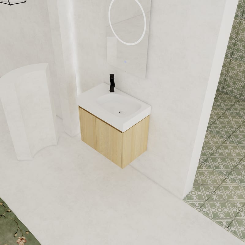 GDFStudio - Levistar Modern Wall-Mounted Bathroom Vanity with Scratch-Resistant Sink & Soft Close Door for Small Space