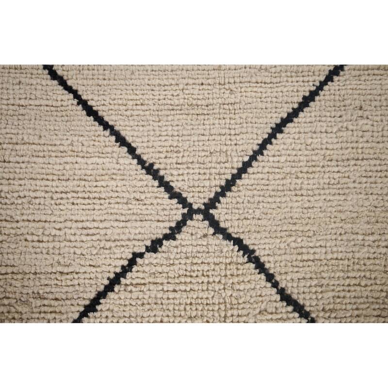 Trellis Moroccan Oriental Area Rug Hand-Knotted Beige Wool Carpet - 5'7"x 8'0"