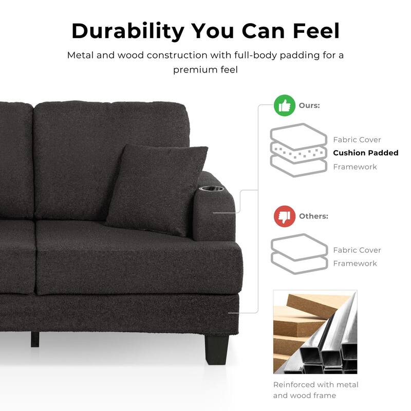 Furniture of America Xenia Modern Boucle Loveseat with Cup Holders