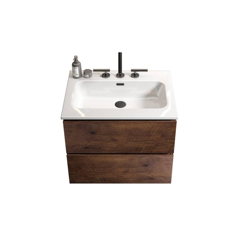 36-Inch Wall Mount Bathroom Vanity in Space Grey with Ceramic Sink, Large Storage