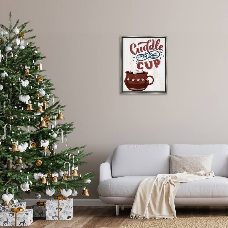 Stupell Cuddle In A Cup Cocoa Framed Floater Canvas Wall Art Design By Kim Allen