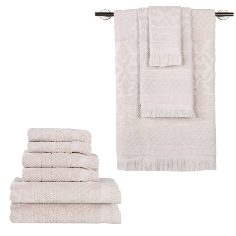 Superior Rolla Cotton Geometric Jacquard Plush Soft 9 Piece Towel Set