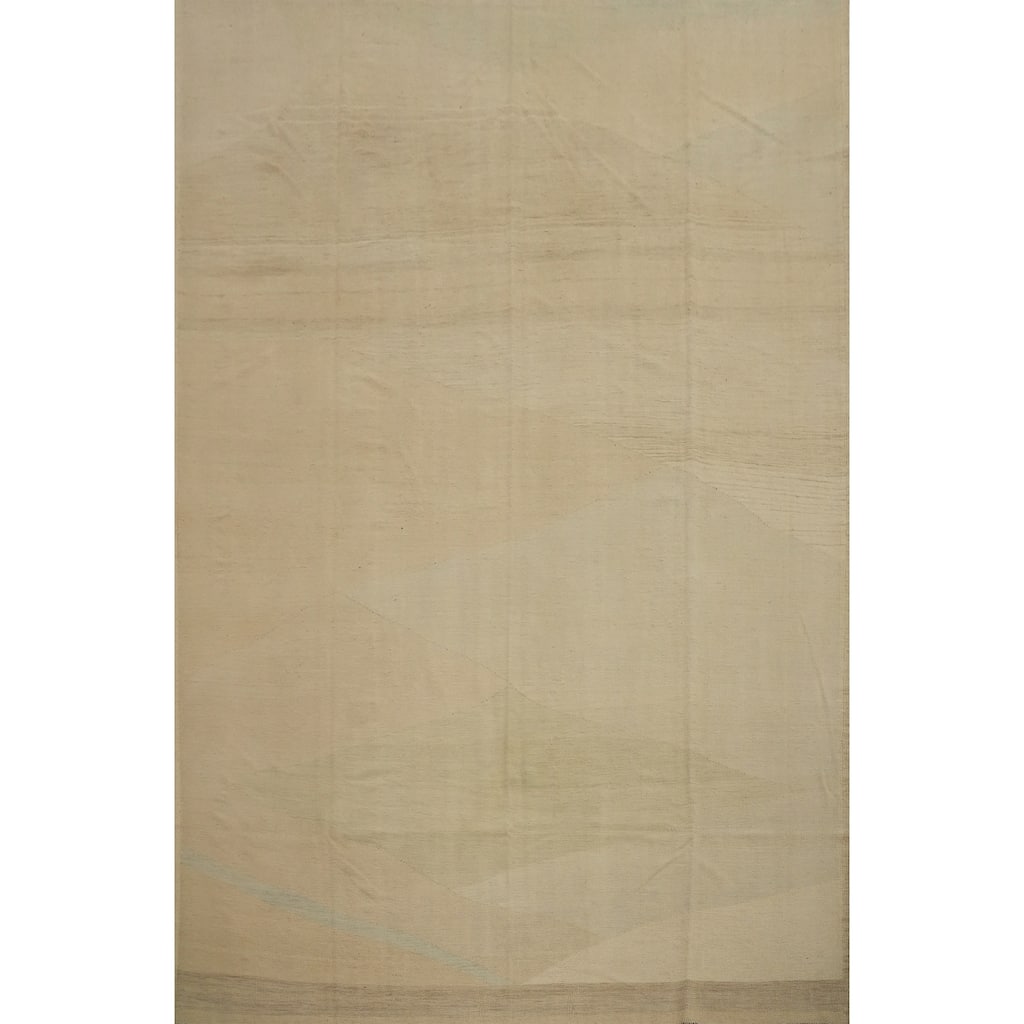 Hand Woven Oriental 100% Wool Carpet Southwestern Modern Beige & Ivories Kilim Area Rug - 13' 0'' X 9' 6''