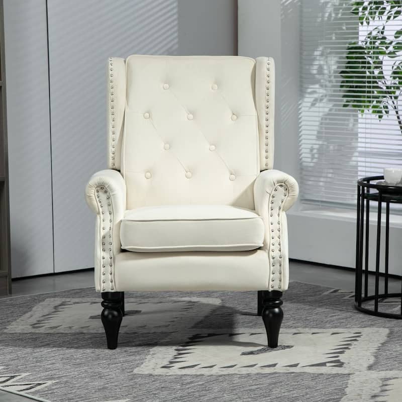 Modern Accent Chair with Sturdy Wood Legs - Beige