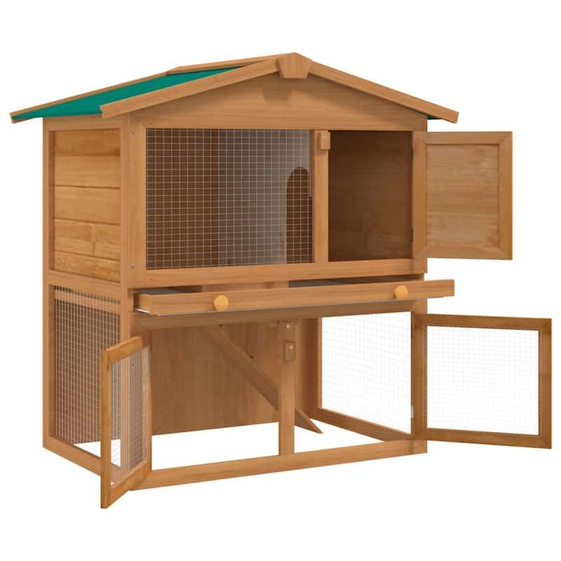 vidaXL Outdoor Rabbit Hutch Small Animal House Pet Cage 3 Doors Wood - 36.6'' x 23.6'' x 38.2''