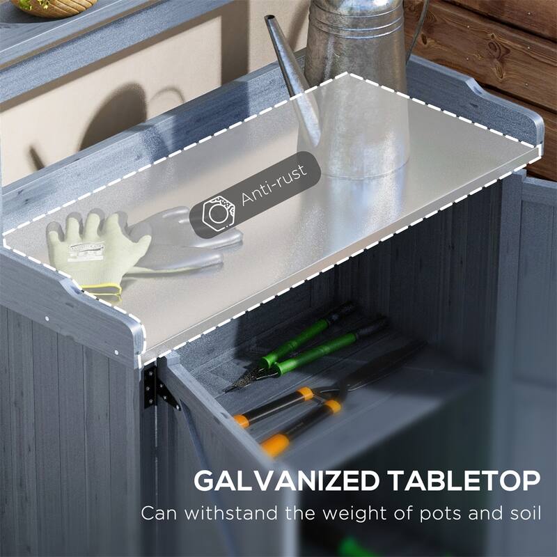 Outsunny Potting Bench,Outdoor Wooden Potting Table,Garden Work Bench