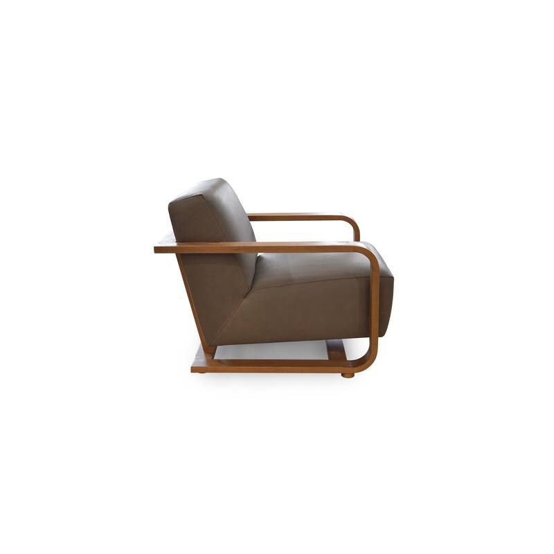 NADAAL STUDIOS Joseph Lounge Chair, Solid Oak Frame with Top Grain Leather and Foam Cushioning, Cool Brown