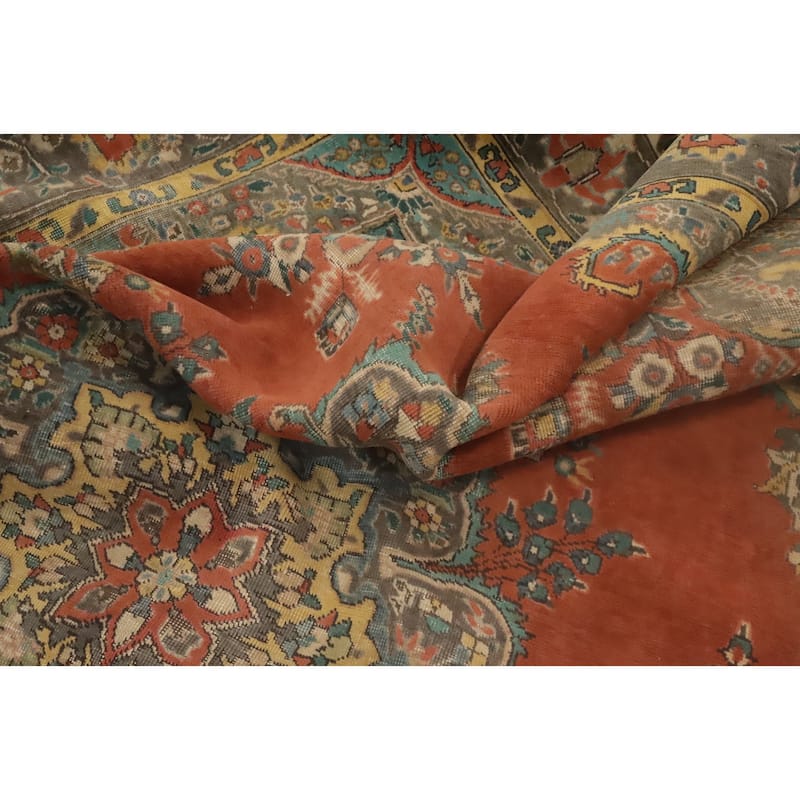 Hand Knotted Oriental 100% Wool Carpet Traditional Floral Oranges & Rust Tabriz Area Rug - 9' 10'' X 6' 7''