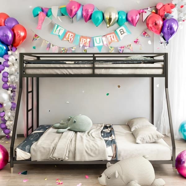 slide 2 of 11, Twin over Full Metal Bunk Black for Kids and Adult, Low Profile and Easy Climbing with Stable Ladder Black