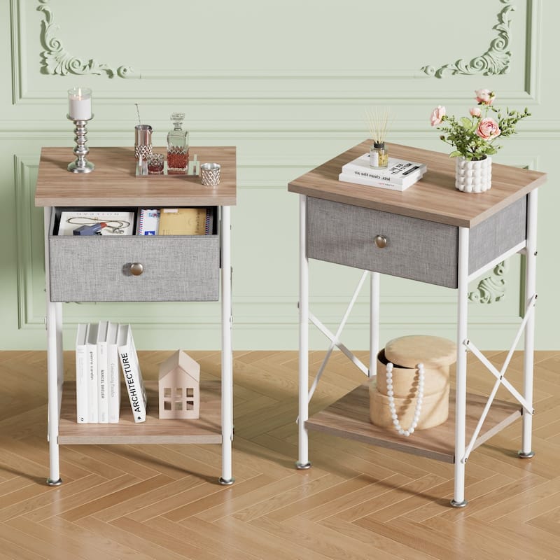 Javlergo X-Frame Nightstand with Removable Fabric Drawer 1 or 2-Pack Options Small Space Nightstand with Open Shelf for Bedroom
