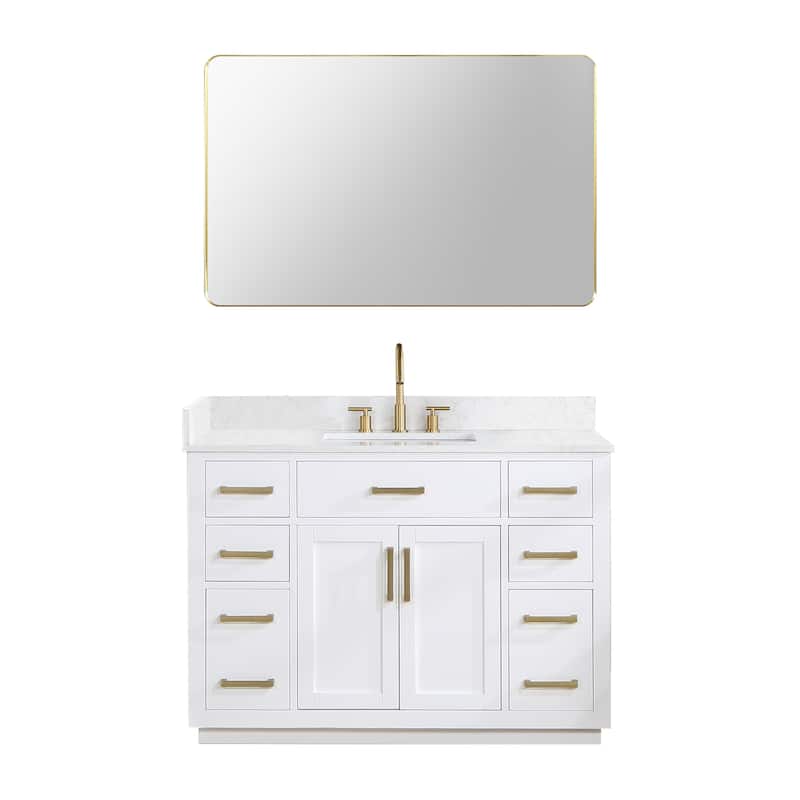 Altair Gavino Bath Vanity with Grain White Composite Stone Top and Mirror