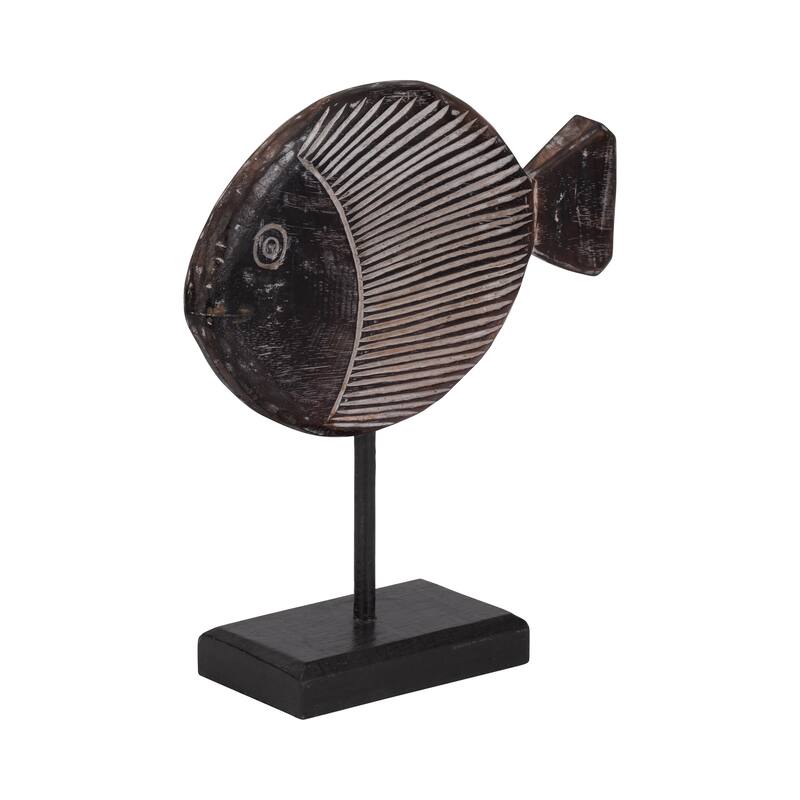 Sagebrook Home Wood Fish on Stand, Coastal Nautical Decorative Sculpture for Living Room