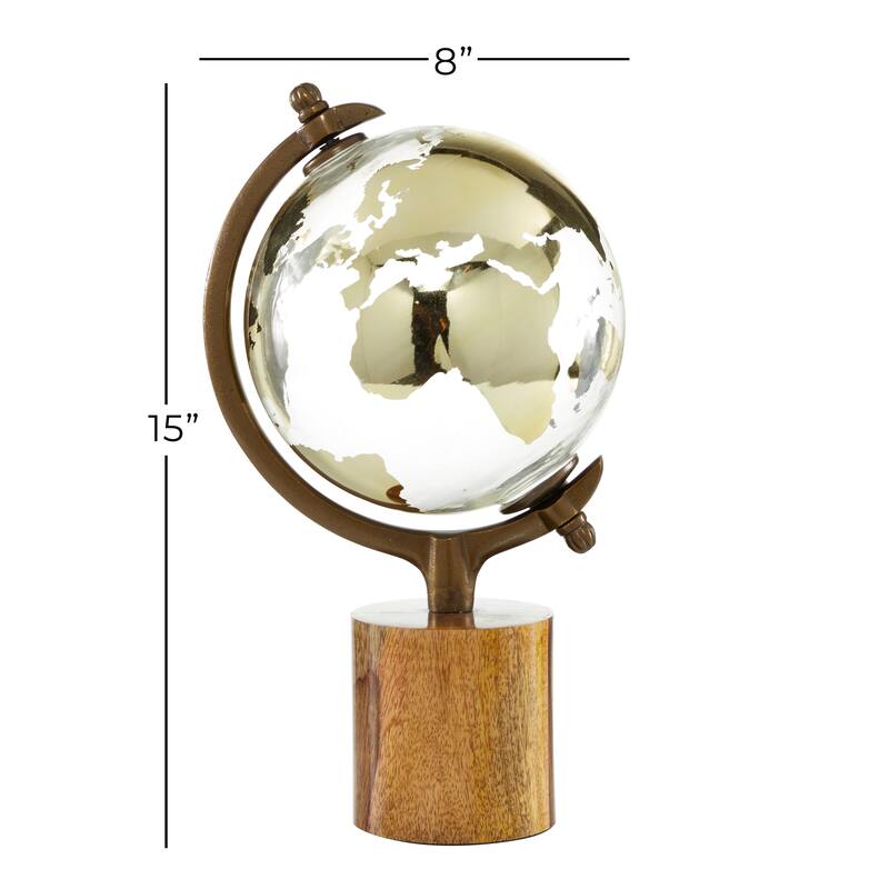 Gold or Silver Wood Globe with Brown Base