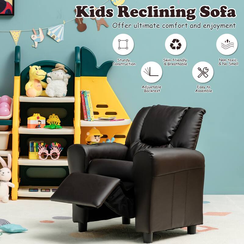 Costway Kids Recliner Chair PU Leather Armrest Sofa w/Footrest Cup