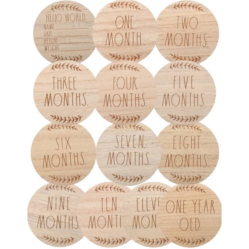Rae Dunn Baby Milestone Wooden Discs - Set of 13