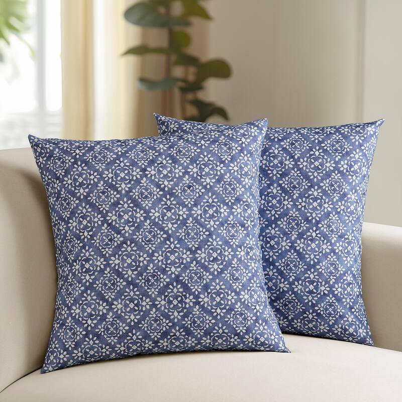 Exclusive Fabrics Printed Cotton Throw Pillow Covers 18 X 18 - Textured Decorative Pillow Covers (Set of 2)