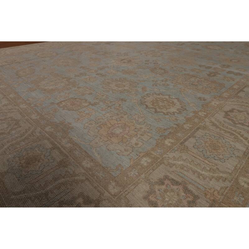 Vegetable Dye Oushak Turkish Rug Hand-Knotted Blue Wool Carpet - 8'11"x 11'8"